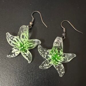 Green Glass Floral Earrings